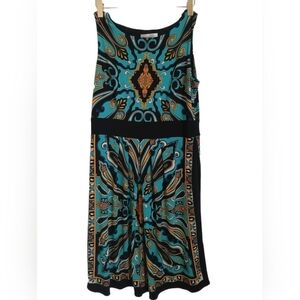 Dressbarn Teal and Gold Patterned Dress
